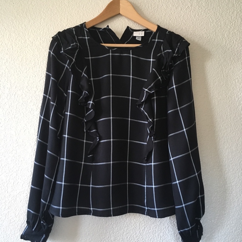 A New Day Windowpane Ruffle Blouse